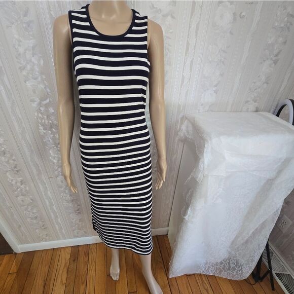 Tahari Striped Blue and White Sleeveless Tank Dress NWT - Picture 2 of 8
